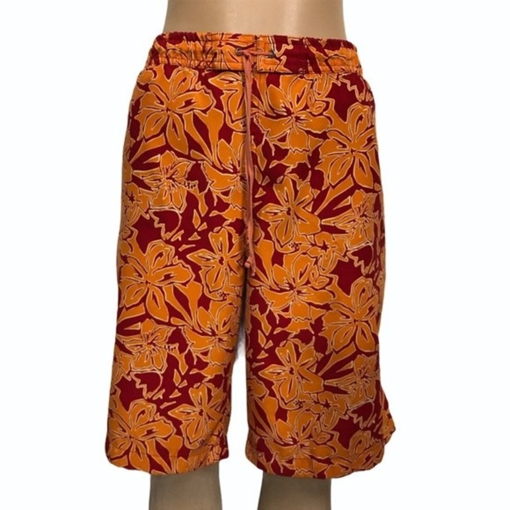 Eddie Bauer Board Shorts Swim Shorts Hawaiian Print 11”  orange red size L